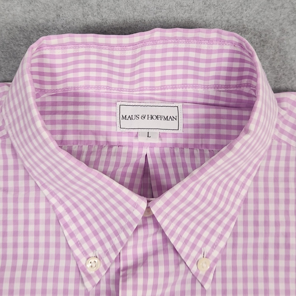 Maus Hoffman Shirt Mens Large Pink Check Pattern Short Sleeve Button Down USA - Picture 8 of 12